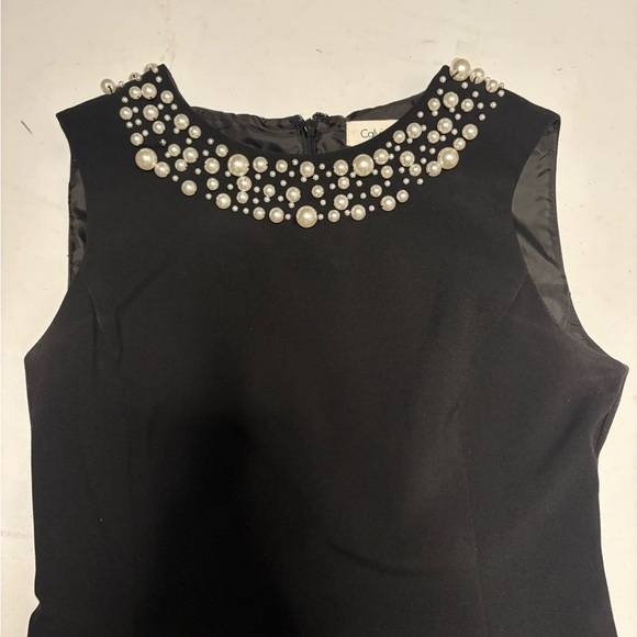 Calvin Klein Black Midi Dress with Embellished Neckline - Picture 3 of 10